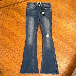 Fashion Nova Distressed Blue Flare Jeans